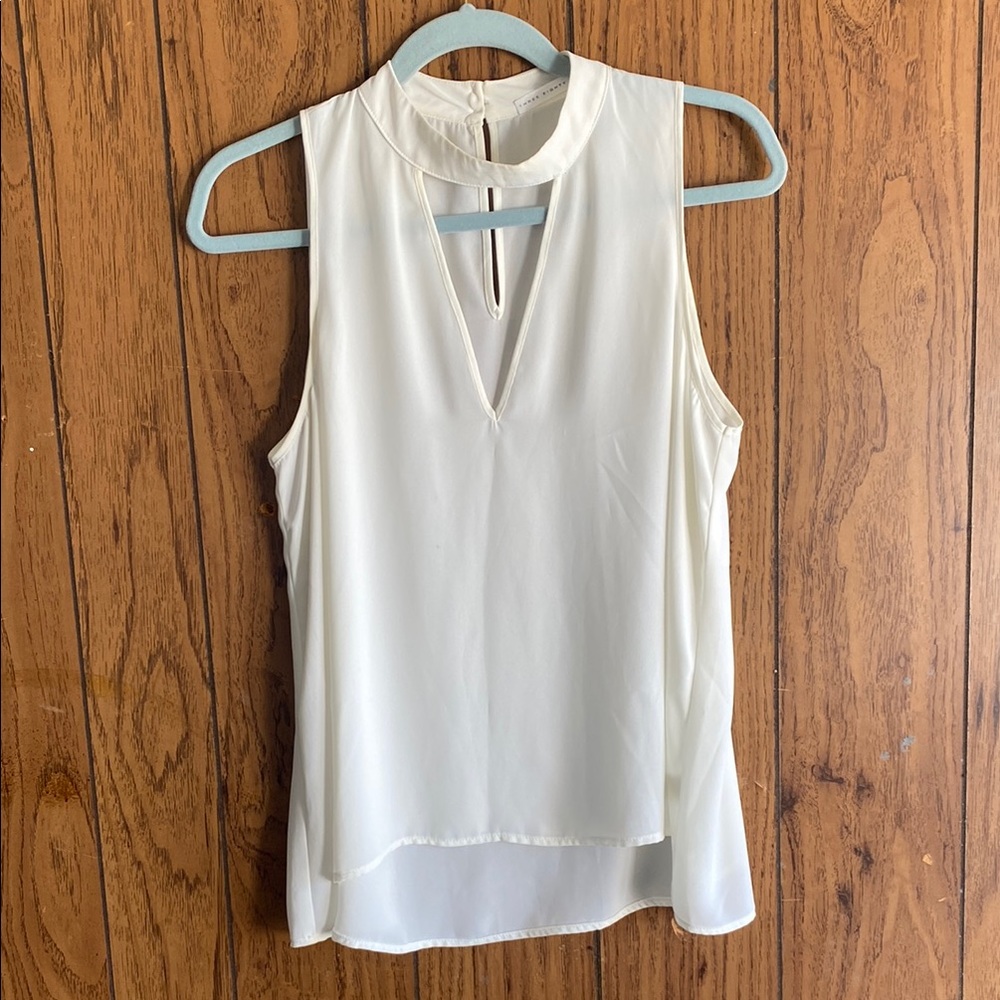 Cream Asymmetrical Sleeveless Blouse with Mandarin Collar